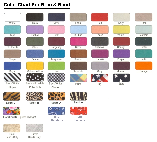 large brim visor color chart for brim and band