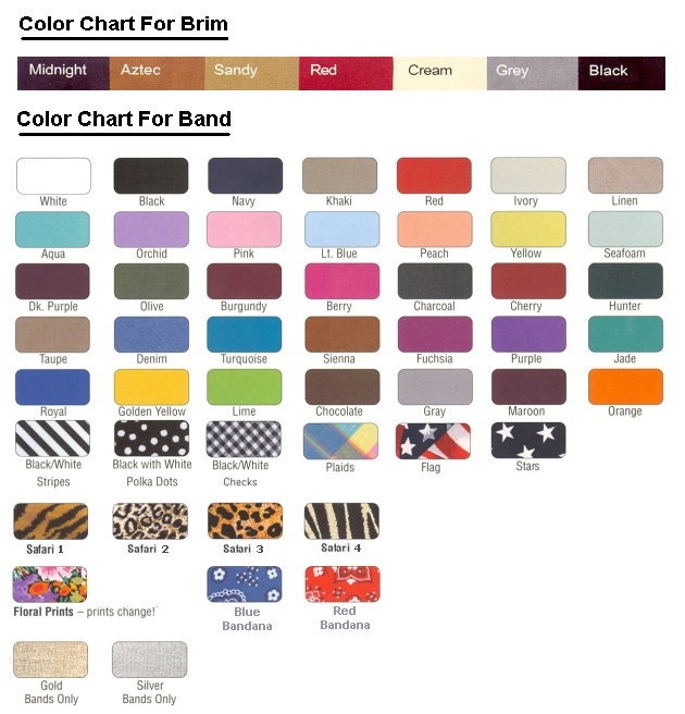 ultra suede visor color chart for brim and band